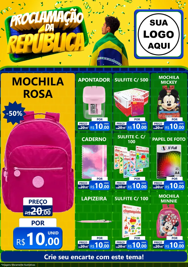 Modelo de Encarte para Encarte A4 Vertical com o tema Proclamação da República para Papelaria
