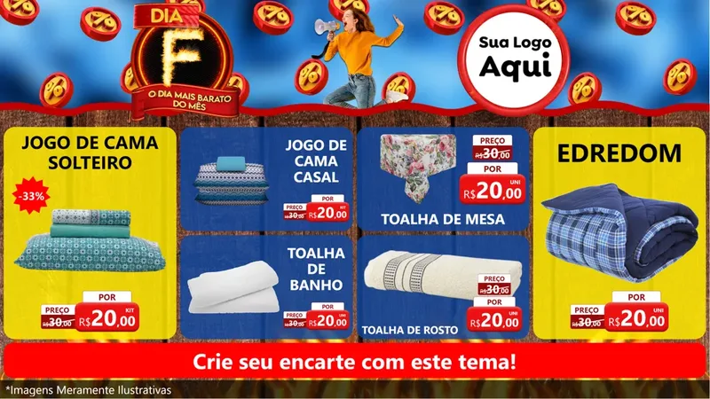 Modelo de TV para TV Horizontal com o tema Dia F - O Dia Mais Barato Do Mês para Cama, Mesa e Banho