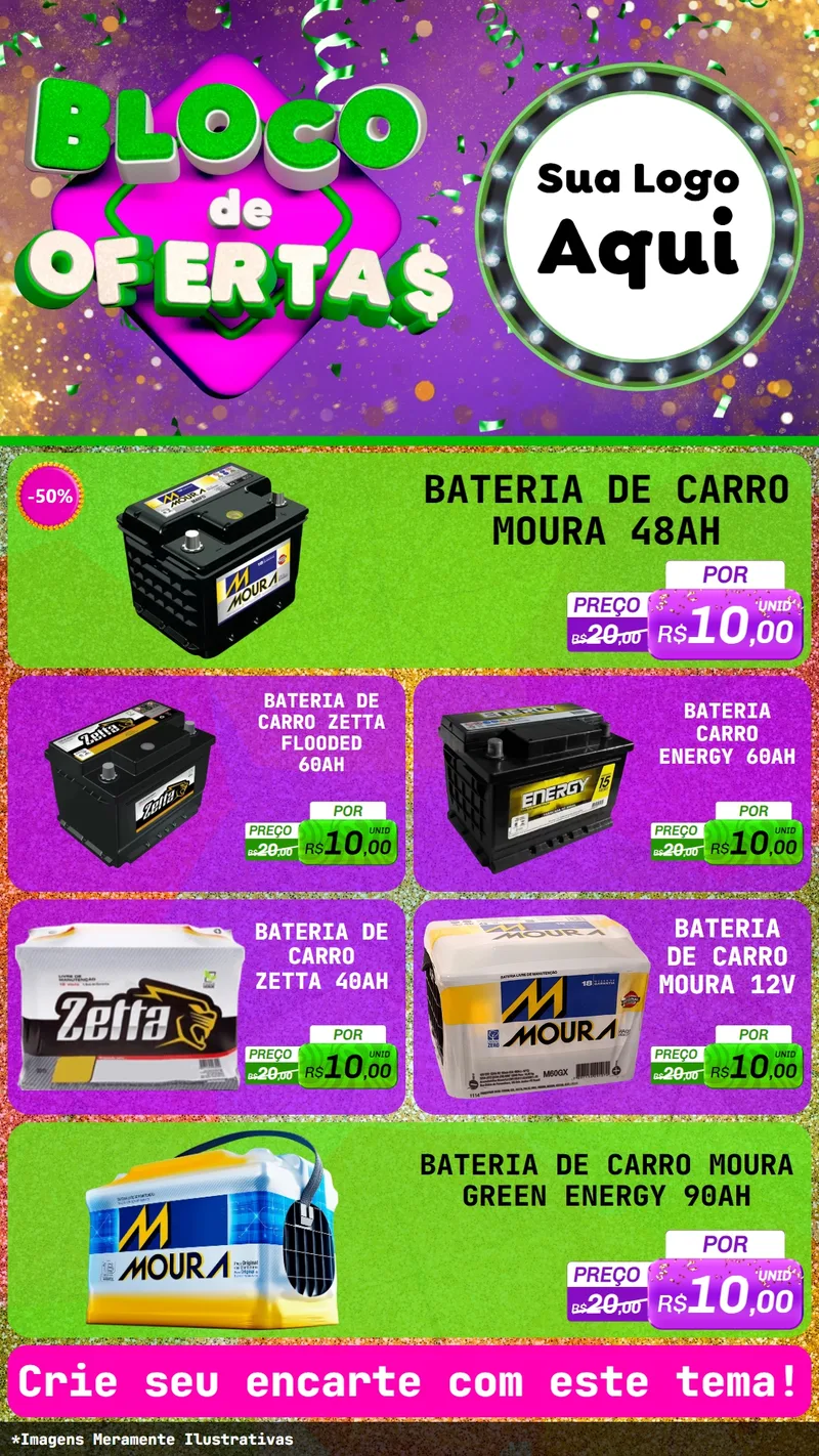 Modelo de TV para TV Vertical com o tema Bloco de Ofertas para Baterias Elétricas