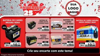 Modelo de TV para TV Horizontal com o tema Promoção de Aniversário - 25Anos para Baterias Elétricas