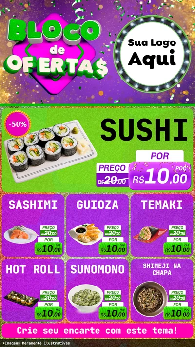 Modelo de Rede Social para Stories com o tema Bloco de Ofertas para Comida japonesa