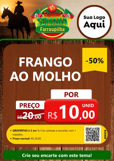 Modelo de Cartaz para Cartaz A4 Vertical com o tema Especial Semana Farroupilha para Restaurante
