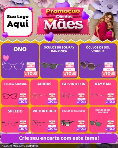 Modelo de Rede Social para Feed Instagram com o tema Promoção Dia das Mães para Óticas