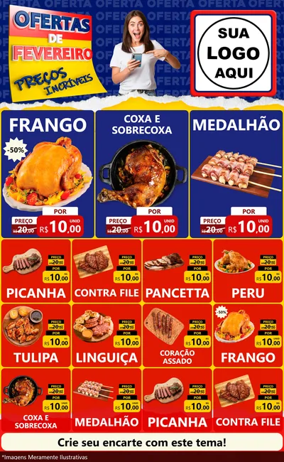 Modelo de Encarte para Encarte Grande com o tema Ofertas de Fevereiro - Preços Incríveis para Assados