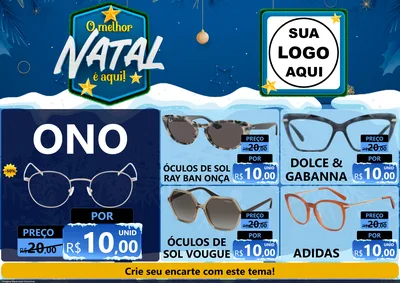 Modelo de Encarte para Encarte A4 Horizontal com o tema O Melhor Natal É Aqui! para Óticas