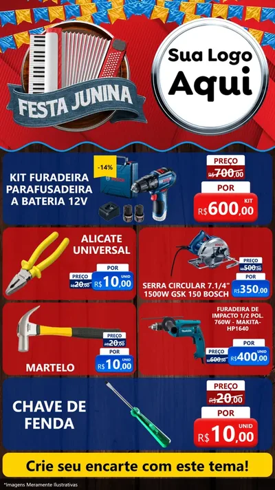 Modelo de TV para TV Vertical com o tema Festa Junina para Maquinas e Ferramentas
