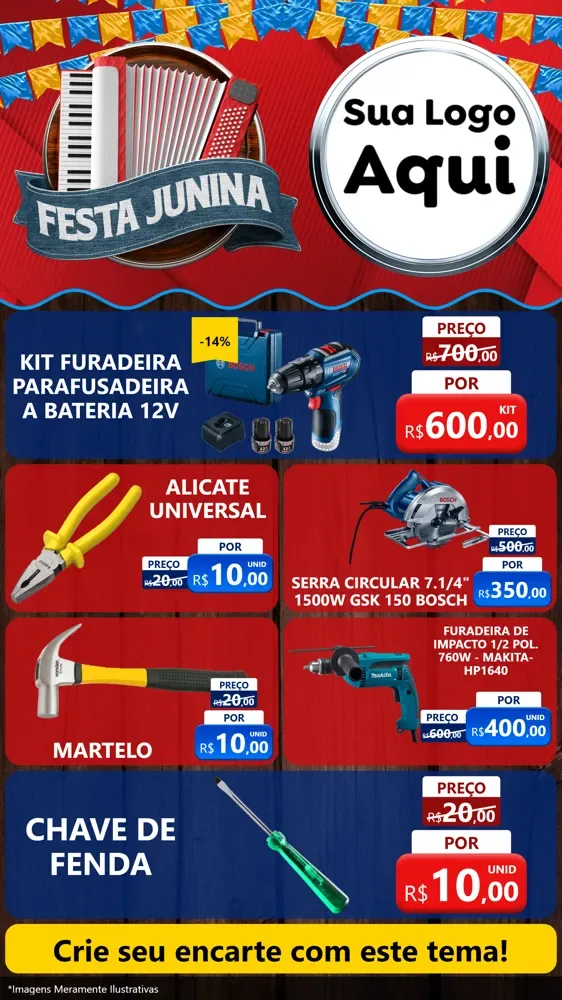 Modelo de TV para TV Vertical com o tema Festa Junina para Maquinas e Ferramentas