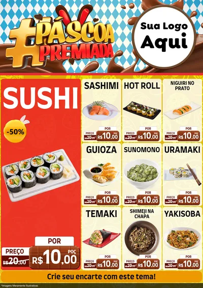 Modelo de Encarte para Encarte A4 Vertical com o tema Páscoa Premiada para Comida japonesa