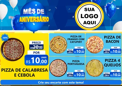 Modelo de Encarte para Encarte A4 Horizontal com o tema Mês de Aniversário para Pizzaria
