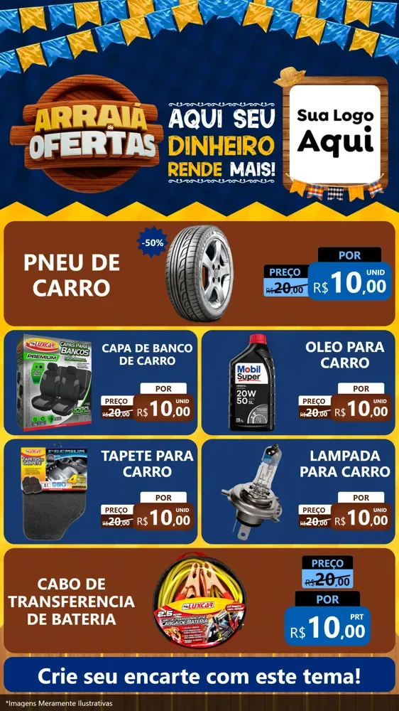 Modelo de TV para TV Vertical com o tema Arraiá de Ofertas - Junina para Auto peças