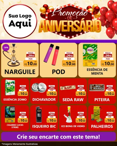Modelo de Rede Social para Feed Instagram com o tema Promoção de Aniversário para Tabacaria