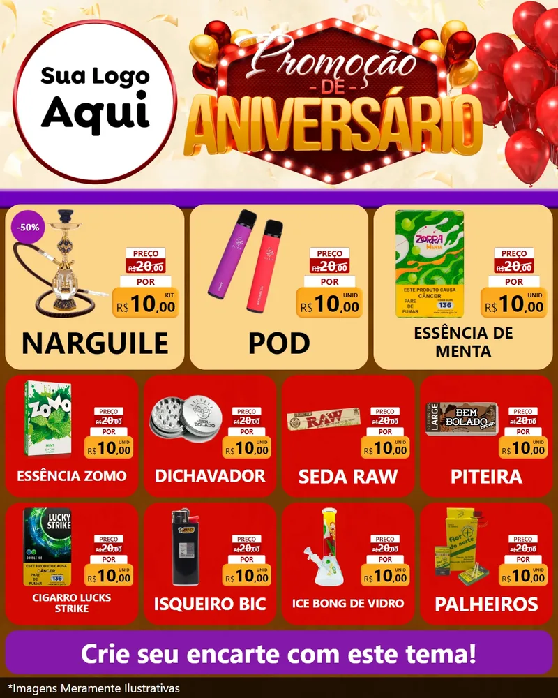 Modelo de Rede Social para Feed Instagram com o tema Promoção de Aniversário para Tabacaria