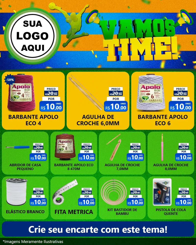 Modelo de Rede Social para Feed Instagram com o tema Vamos Time! para Armarinho e Aviamentos