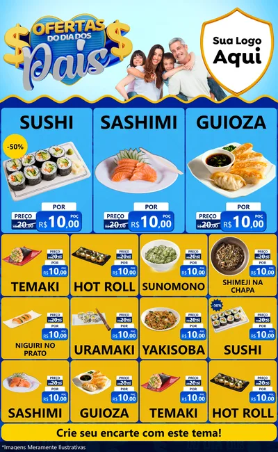 Modelo de Encarte para Encarte Grande com o tema Ofertas do Dia dos Pais para Comida japonesa