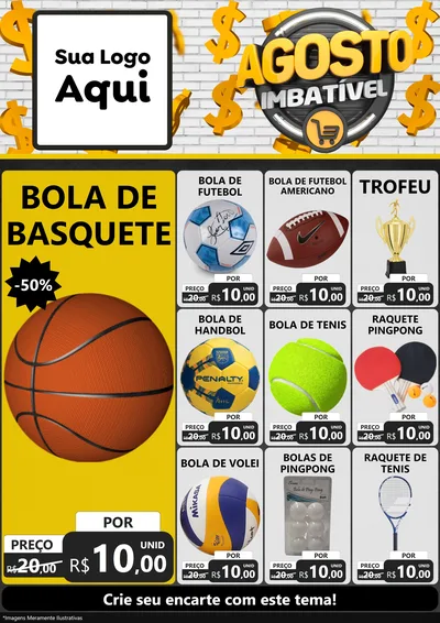 Modelo de Encarte para Encarte A4 Vertical com o tema Agosto imbatível para Artigos Esportivos