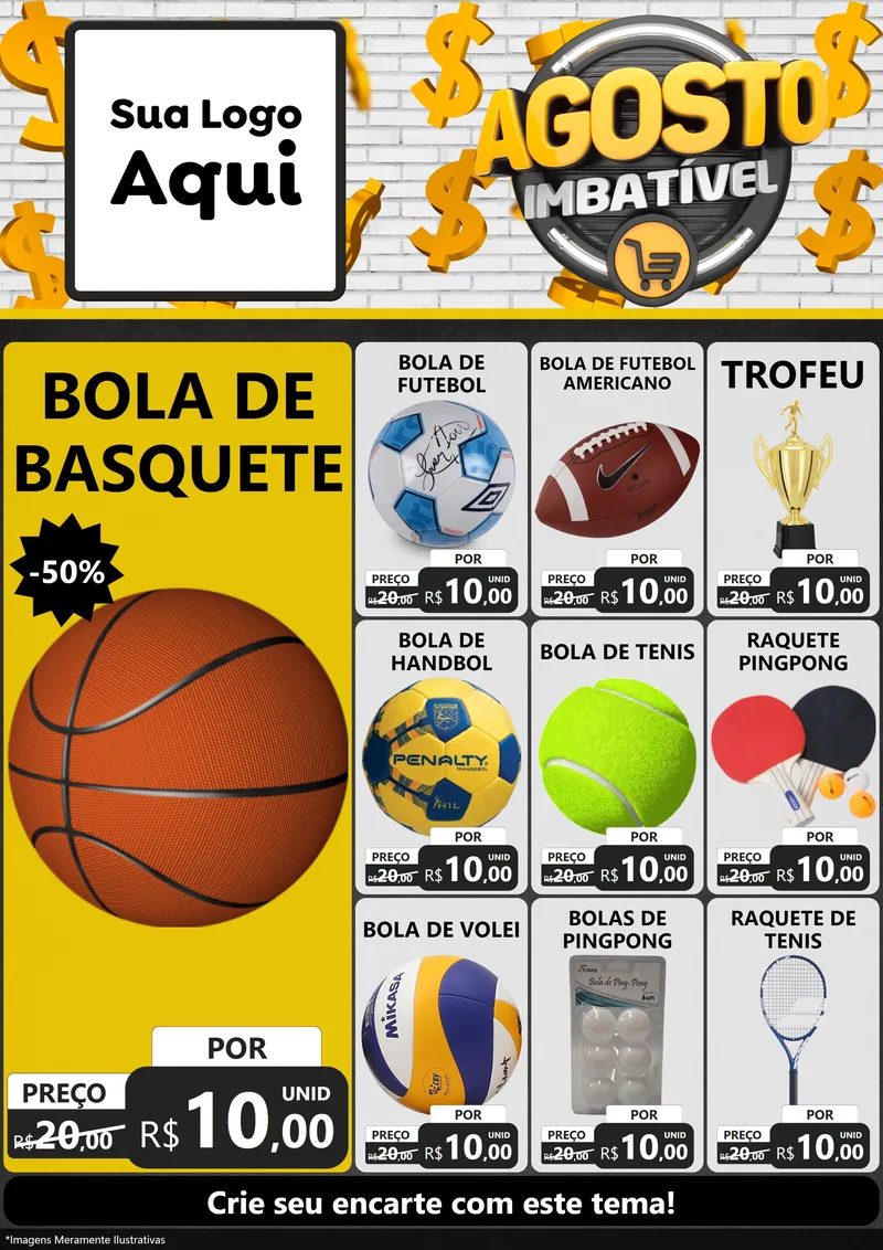 Modelo de Encarte para Encarte A4 Vertical com o tema Agosto imbatível para Artigos Esportivos