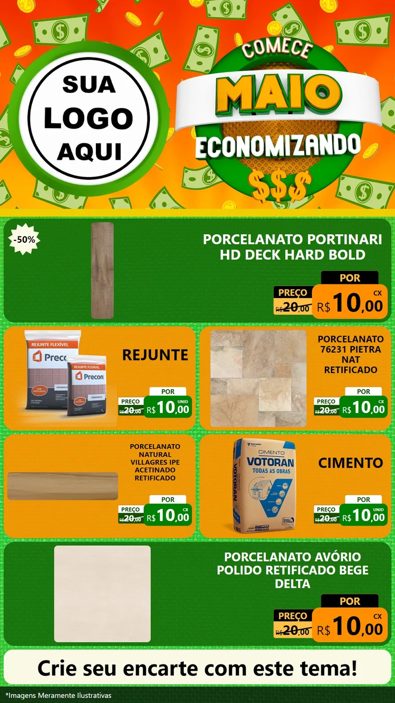 Modelo de TV para TV Vertical com o tema Comece Maio Economizando para Pisos e revestimentos