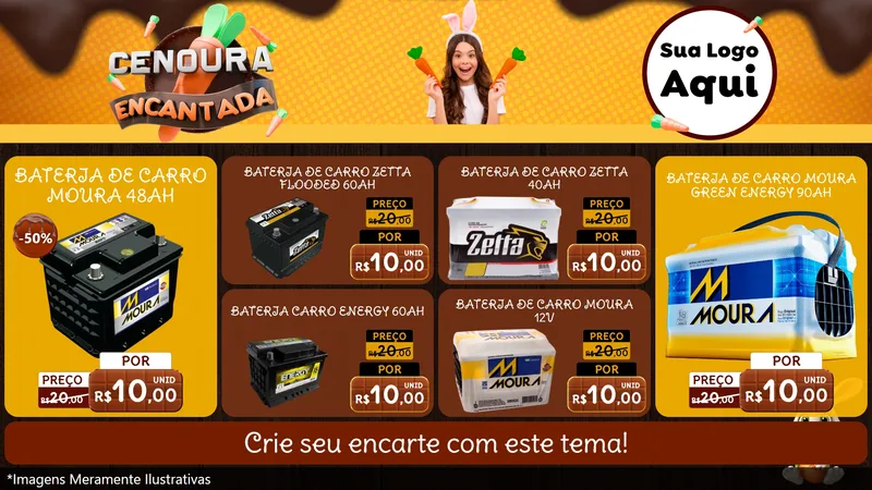 Modelo de TV para TV Horizontal com o tema Cenoura Encantada - Páscoa para Baterias Elétricas