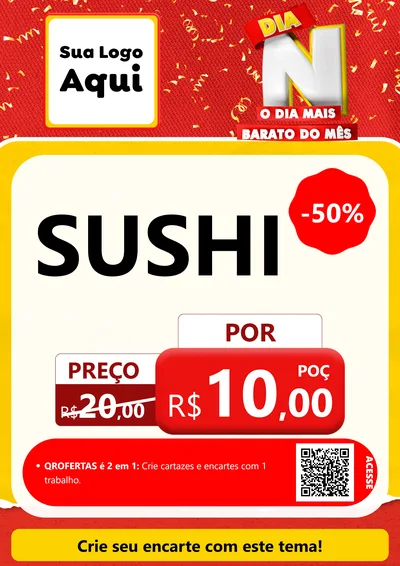 Modelo de Cartaz para Cartaz A4 Vertical com o tema Dia N o Dia Mais Barato do Mês para Comida japonesa