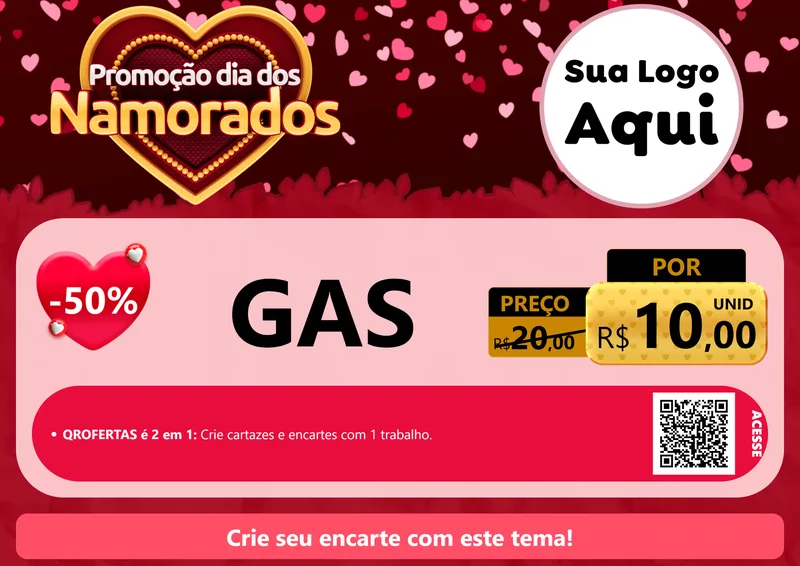 Modelo de Cartaz para Cartaz A4 Horizontal com o tema Promoção Dia Dos Namorados para Água e gás