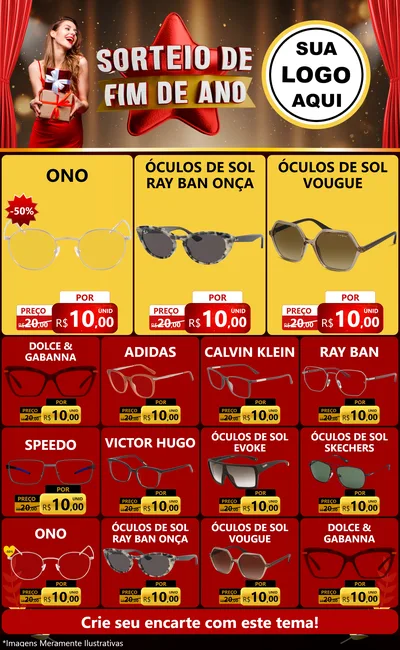 Modelo de Encarte para Encarte Grande com o tema Sorteio de Fim de Ano para Óticas