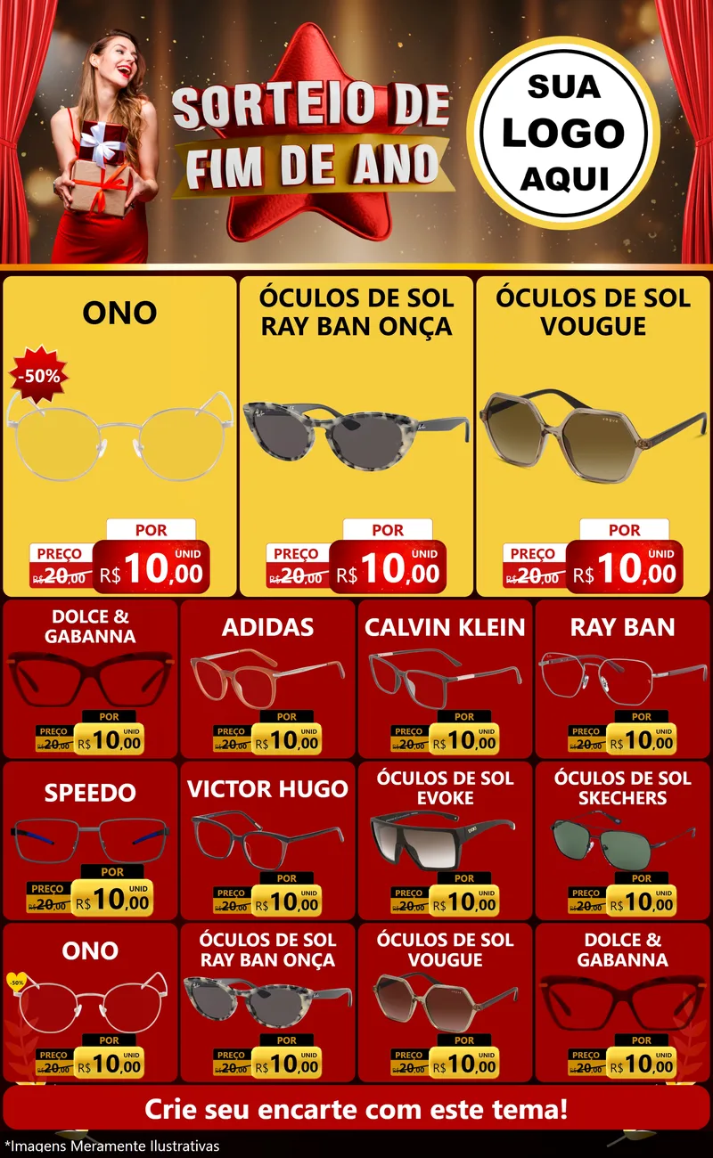 Modelo de Encarte para Encarte Grande com o tema Sorteio de Fim de Ano para Óticas