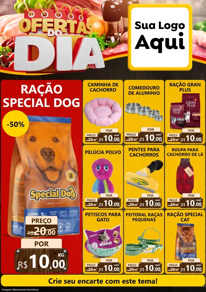 Modelo de Encarte para Encarte A4 Vertical com o tema Ofertas do Dia para Pet Shop