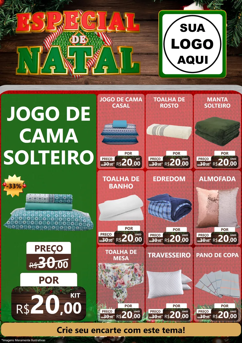 Modelo de Encarte para Encarte A4 Vertical com o tema Especial de Natal para Cama, Mesa e Banho