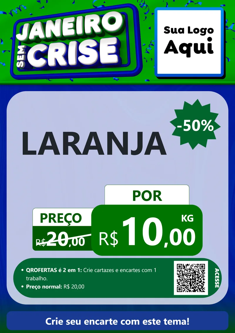 Modelo de Cartaz para Cartaz A4 Vertical com o tema Janeiro Sem Crise para Hortifrúti