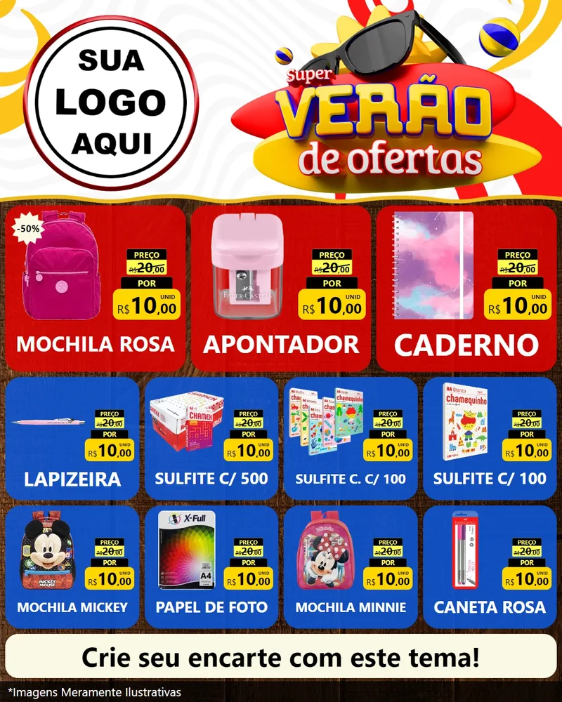 Modelo de Rede Social para Feed Instagram com o tema Super Verão de Ofertas para Papelaria