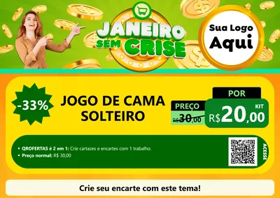 Modelo de Cartaz para Cartaz A4 Horizontal com o tema Janeiro Sem Crise para Cama, Mesa e Banho