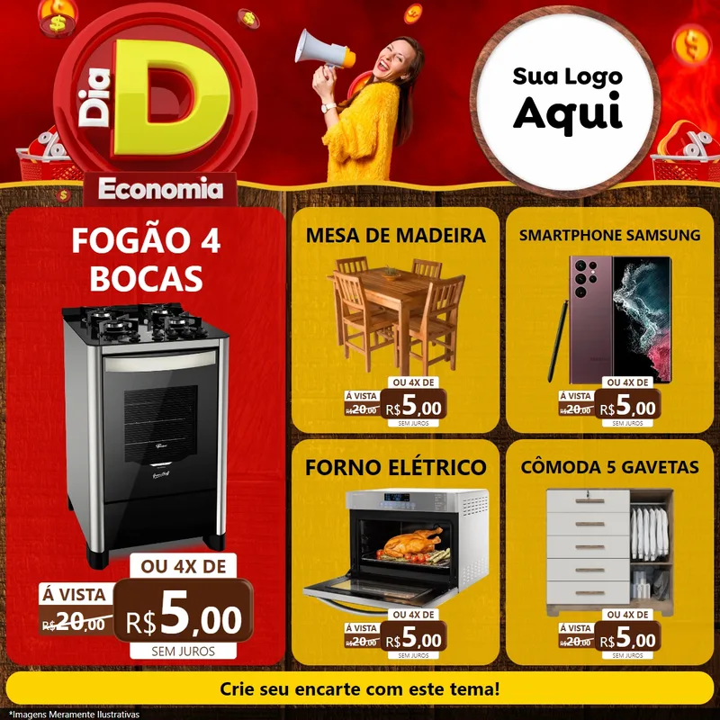 Modelo de Rede Social para Feed Facebook com o tema Dia D Economia para Móveis e Eletro