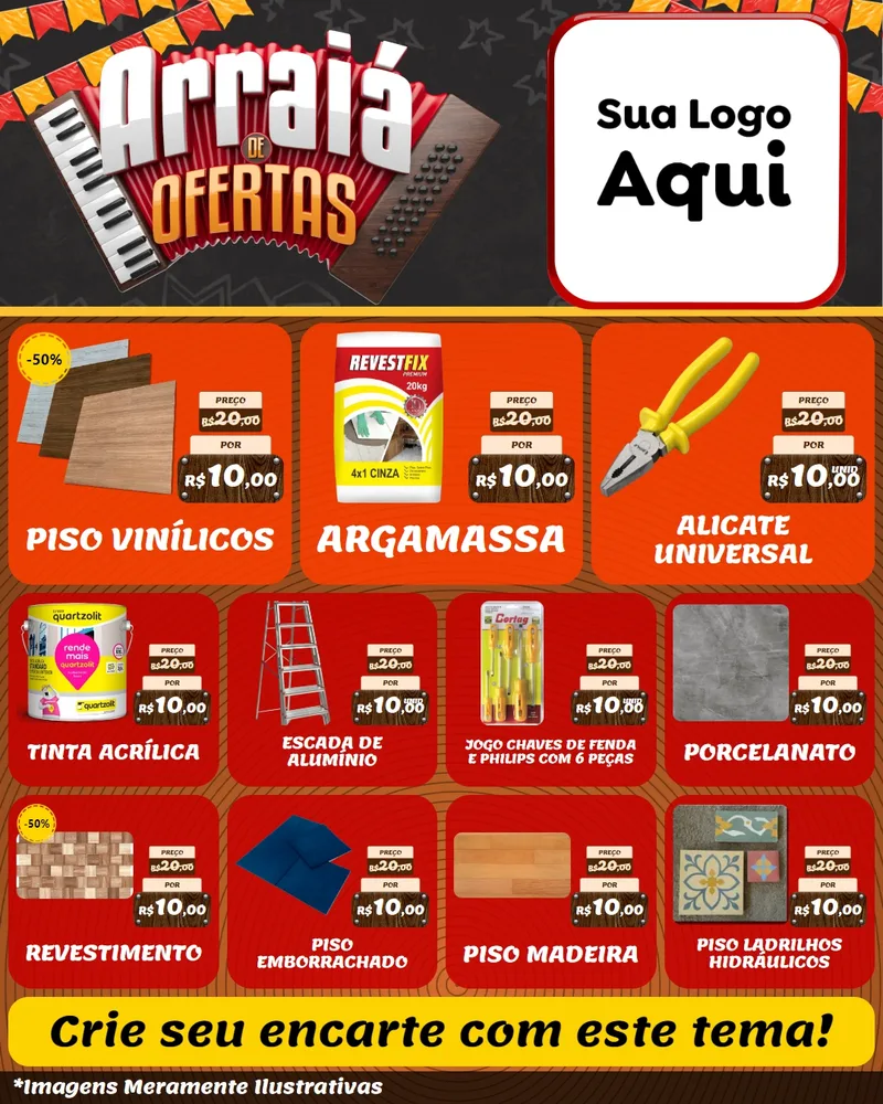 Modelo de Rede Social para Feed Instagram com o tema Arraiá de Ofertas - Junina para Material para Construção