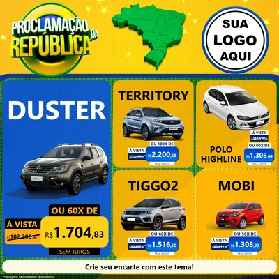 Modelo de Rede Social para Feed Facebook com o tema Proclamação da República para Concessionaria de Carros