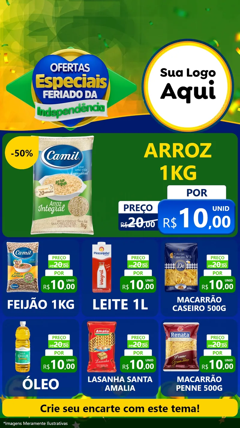 Modelo de Rede Social para Stories com o tema Ofertas Especiais Feriado da Independência para Supermercado