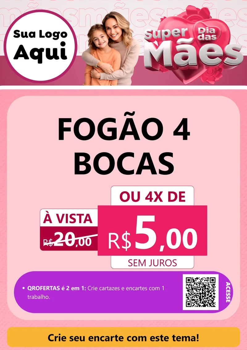 Modelo de Cartaz para Cartaz A4 Vertical com o tema Super Dia Das Mães para Móveis e Eletro