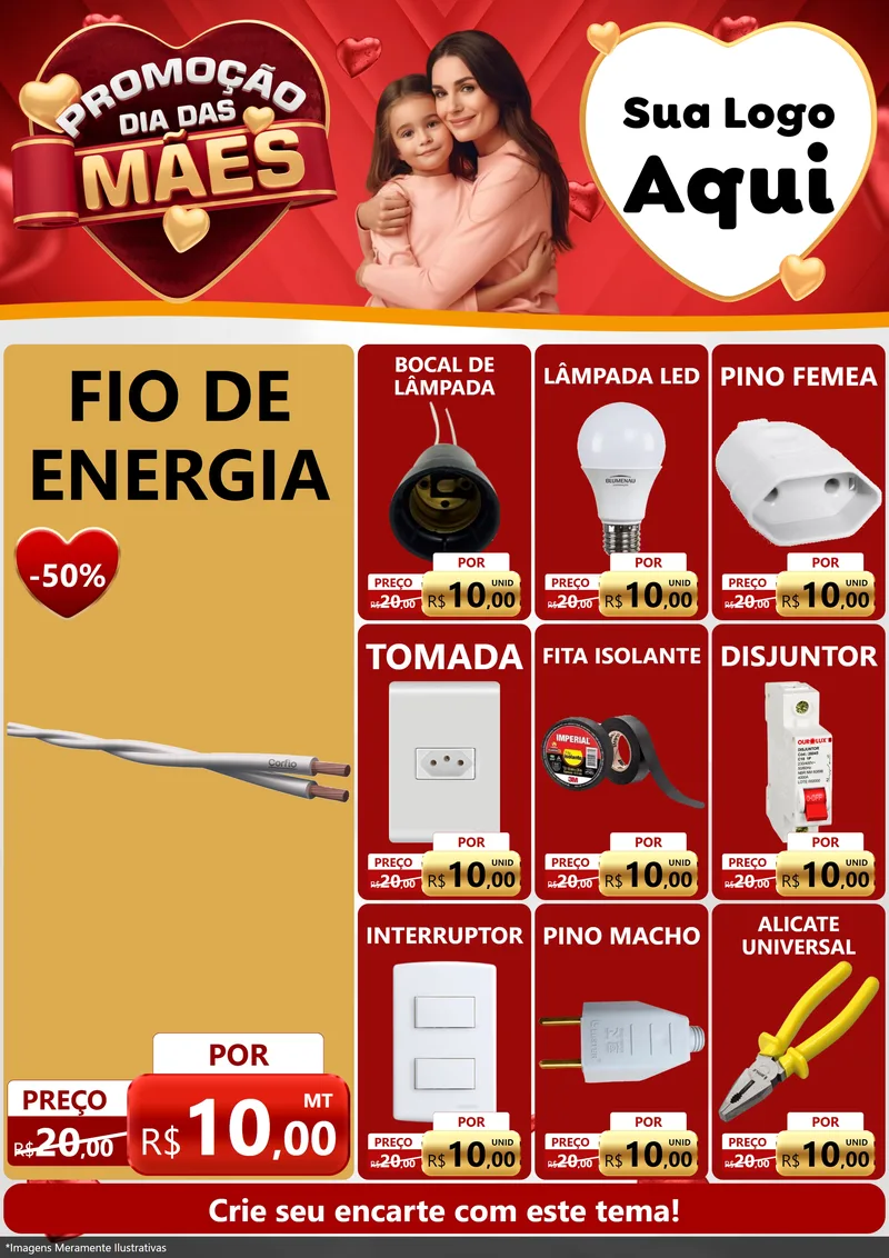 Modelo de Encarte para Encarte A4 Vertical com o tema Promoção Dia das Mães para Materiais Elétricos