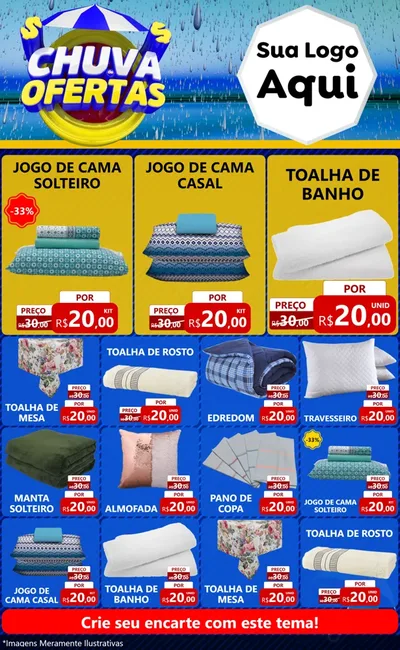 Modelo de Encarte para Encarte Grande com o tema Chuva de Ofertas para Cama, Mesa e Banho