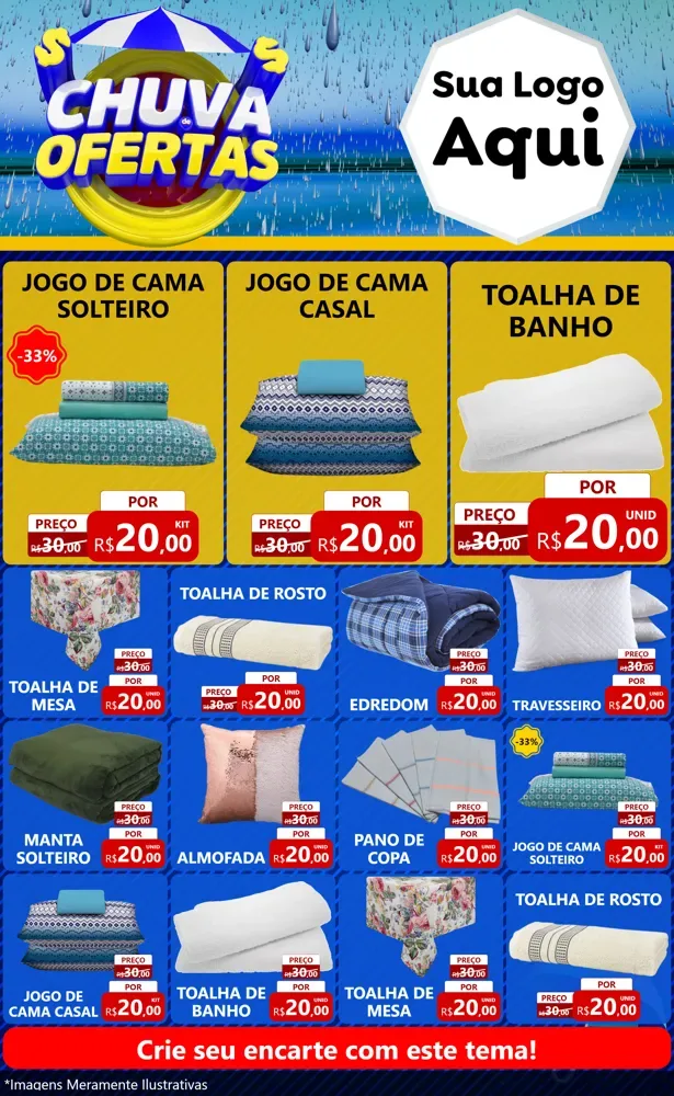 Modelo de Encarte para Encarte Grande com o tema Chuva de Ofertas para Cama, Mesa e Banho