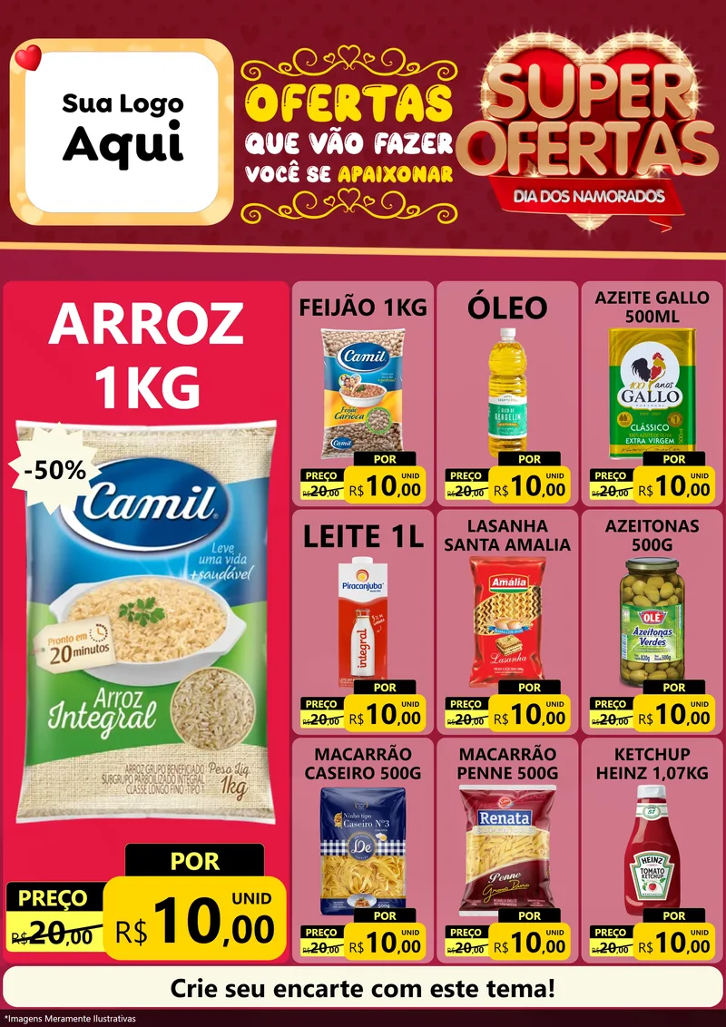 Modelo de Encarte para Encarte A4 Vertical com o tema Dia dos Namorados para Supermercado