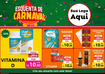 Modelo de Encarte para Encarte A4 Horizontal com o tema Esquenta de Carnaval para Farmácia