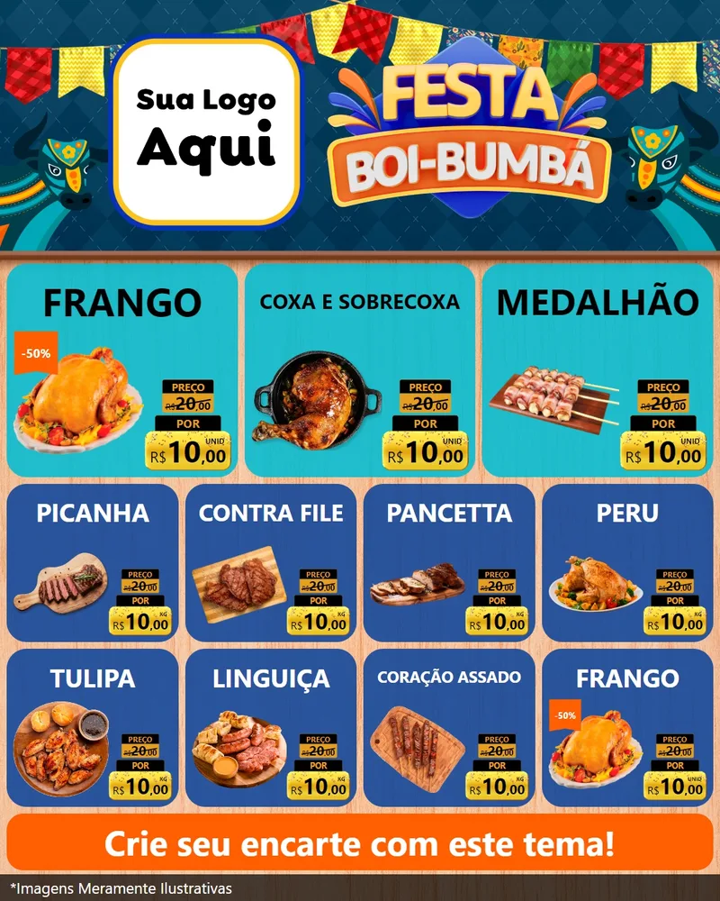 Modelo de Rede Social para Feed Instagram com o tema Festa Boi Bumbá para Assados