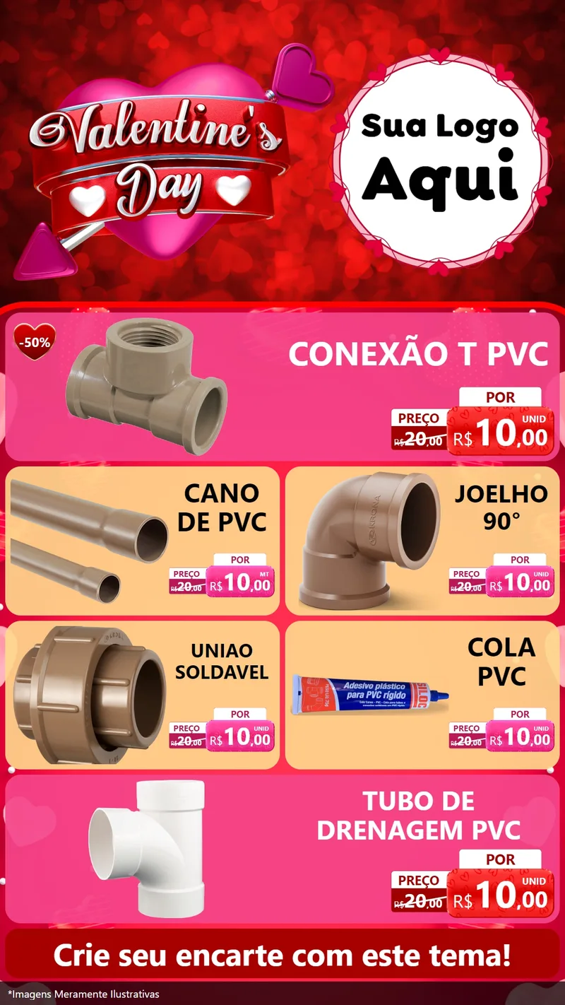 Modelo de TV para TV Vertical com o tema Valentine's Day para Tubos e conexões