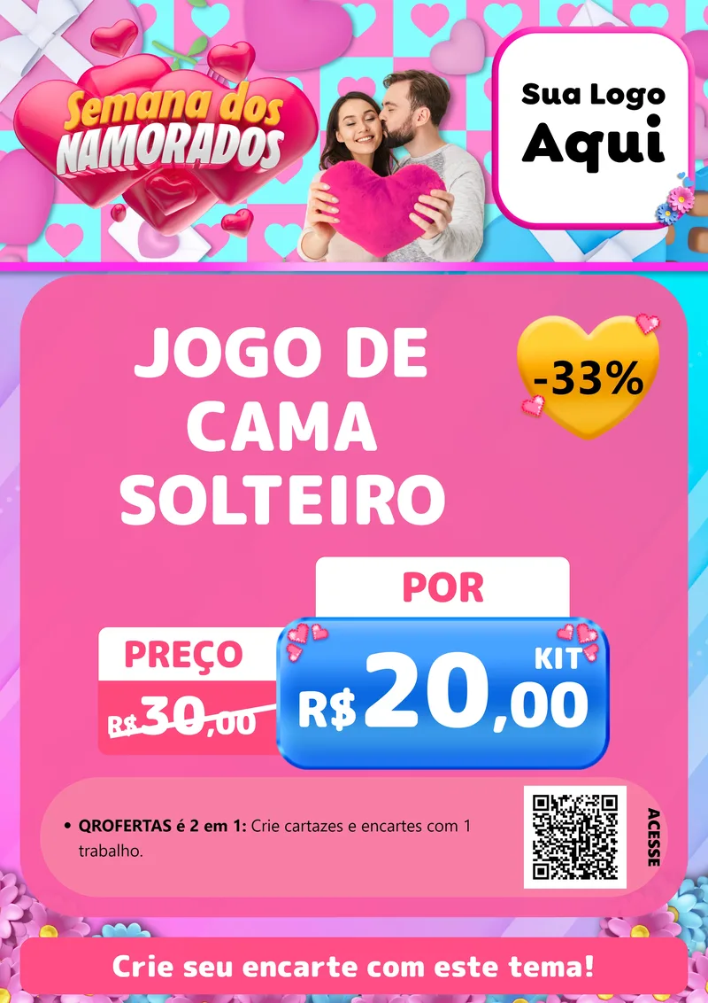 Modelo de Cartaz para Cartaz A4 Vertical com o tema Semana dos Namorados para Cama, Mesa e Banho