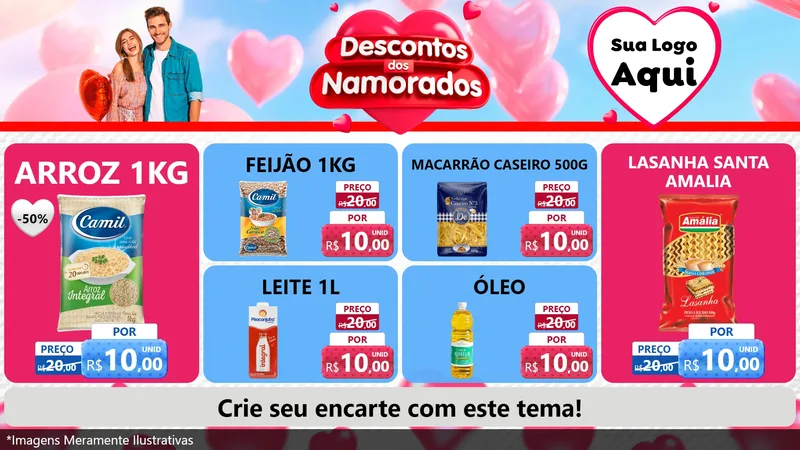 Modelo de TV para TV Horizontal com o tema Descontos dos Namorados para Supermercado