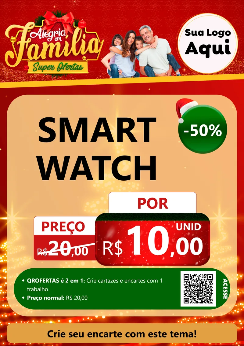 Modelo de Cartaz para Cartaz A4 Vertical com o tema Alegria em Família Super Ofertas - Natal para Informática