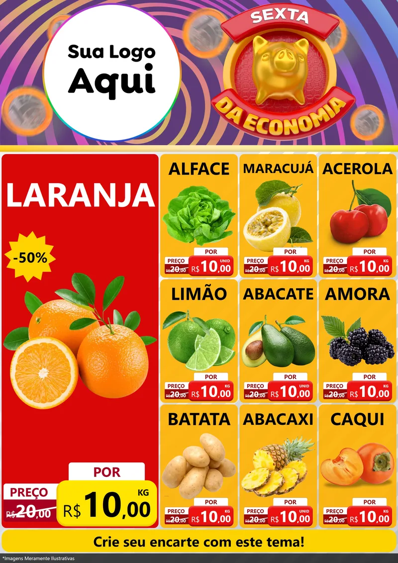 Modelo de Encarte para Encarte A4 Vertical com o tema Sexta da Economia para Hortifrúti
