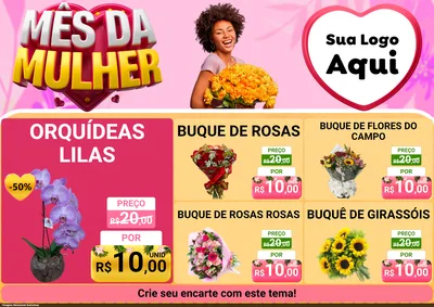 Modelo de Encarte para Encarte A4 Horizontal com o tema Mês da Mulher para Floricultura e jardim