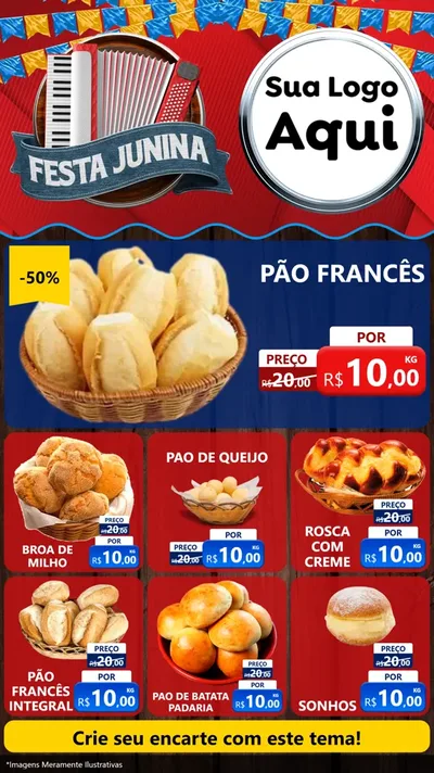 Modelo de Rede Social para Stories com o tema Festa Junina para Padaria