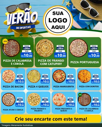 Modelo de Rede Social para Feed Instagram com o tema Verão de Ofertas para Pizzaria